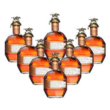 Blanton's Straight From The Barrel Single Barrel Bourbon complete 8-bottle collector's set with B-L-A-N-T-O-N-S bronze horse and jockey stoppers and gold wax caps arranged in pyramid display, 750ml bottles