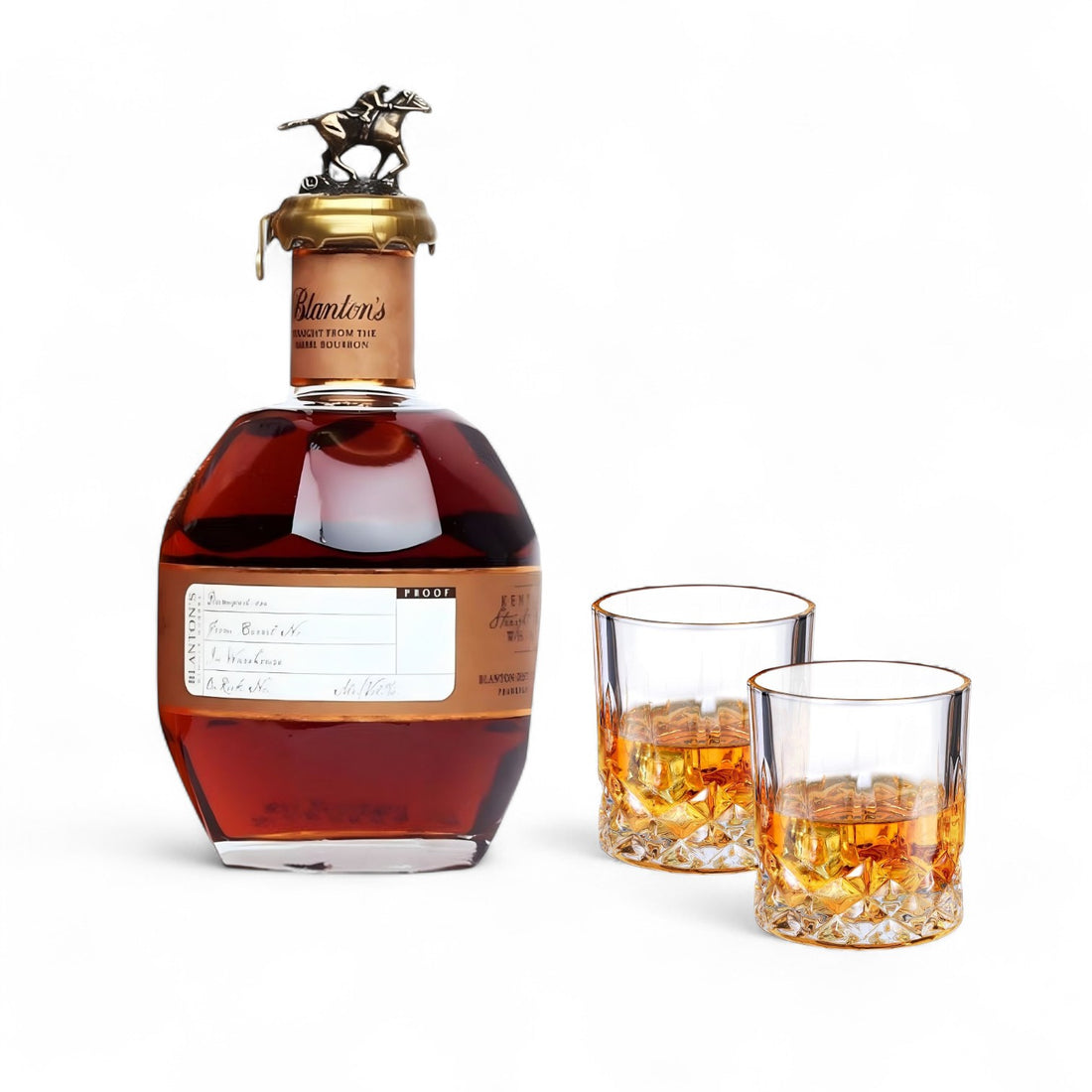 Blanton’s Straight From the Barrel Bourbon 700ml Gift Set with 2 Old-Fashioned Glasses – available at Total Bourbon
