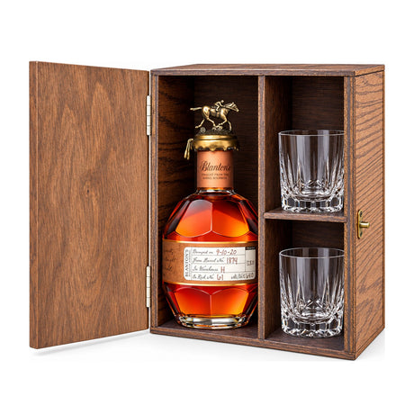 Blanton's Straight From the Barrel Gift Set with Wooden Box & 2 Crystal Glasses – wooden gift box with 2 crystal glasses