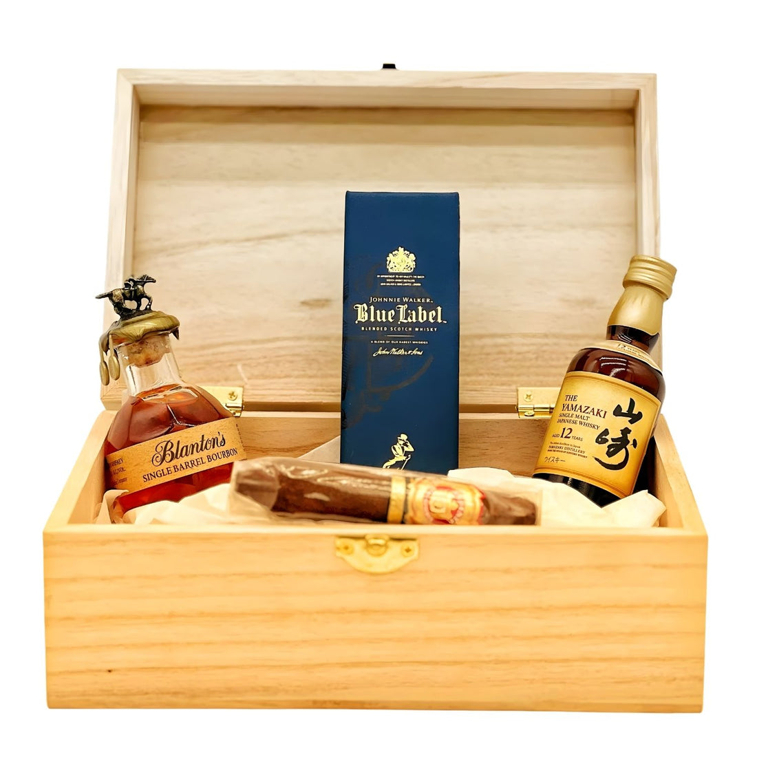 Short Story Gift Set – Three legendary whiskeys and a premium cigar in an engravable wooden box