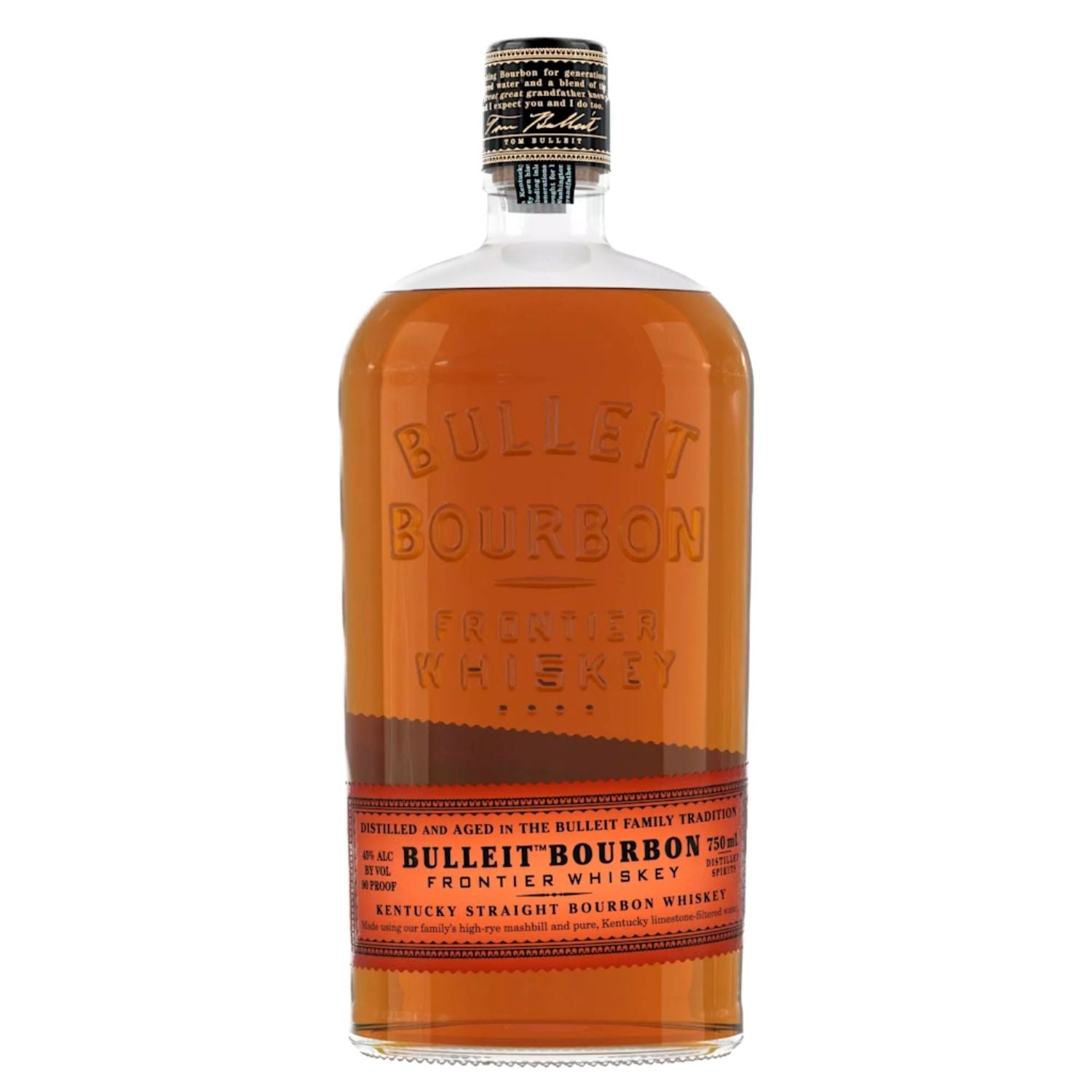 Bulleit Bourbon Frontier Whiskey 750ml – bold, smooth Kentucky straight bourbon with a high-rye mashbill, available at Total Bourbon