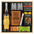 Colonel E.H. Taylor Barrel Proof Rye Whiskey 750ml top shelf gift crate with crystal-cut old-fashioned glasses, Brilliant Ideas bourbon journal, whiskey stones, Black Rifle Coffee Tactisquatch, chocolate almond bar, pistachios, and Montecristo Platinum cigar in natural wood crate