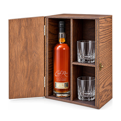 Eagle Rare 17 Year Gift Set with Wooden Box & 2 Crystal Glasses – wooden gift box with 2 crystal glasses