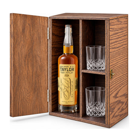 E.H. Taylor Barrel Proof Rye Gift Set, Wooden Box & 2 Glasses 750ml – wooden gift box with 2 crystal glasses