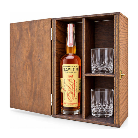 E.H. Taylor Straight Rye Gift Set Wooden Box 2 Glasses 750ml – wooden gift box with 2 crystal glasses