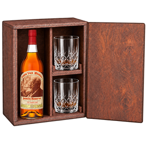 Pappy Van Winkle Family Reserve 20 Year Gift Set with Wooden Box & 2 Crystal Glasses featuring a 750 mL bottle, fitted wooden box, and two glasses