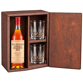 Van Winkle Family Reserve Rye 13 Year Gift Set with Wooden Box & 2 Crystal Glasses featuring a 750 mL bottle, fitted wooden box, and two glasses
