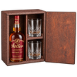 W.L. Weller Antique 107 bourbon wooden gift box with two crystal glasses