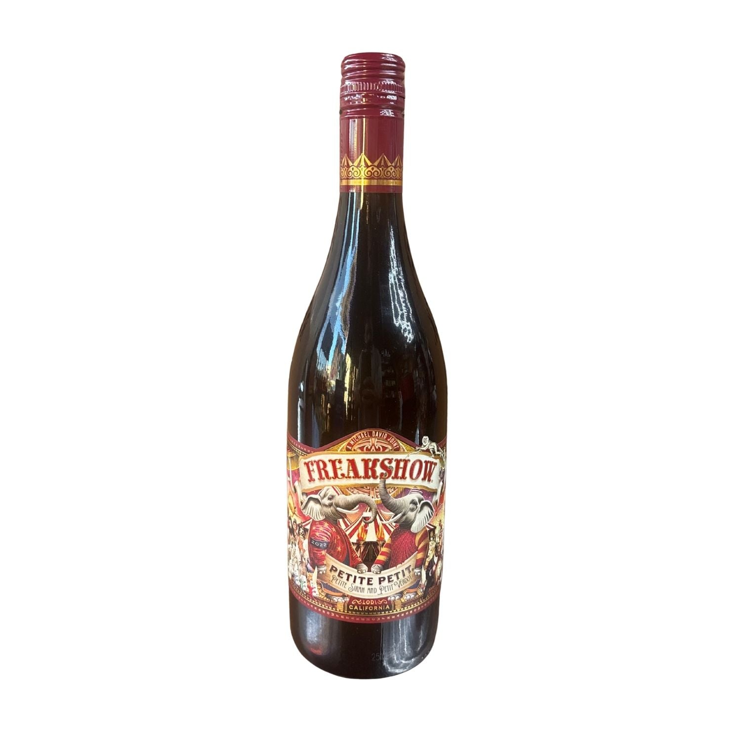 Freakshow Petite Petit Red Wine 750ml bottle by Michael David Winery, bold Petite Sirah and Petit Verdot blend from Lodi California