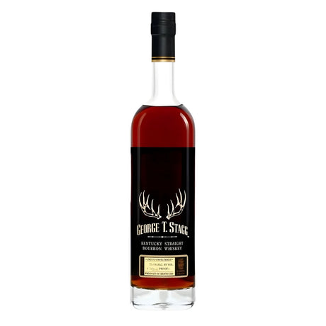 George T. Stagg Bourbon Whiskey 2025 Release 142.8 proof bottle on white background – limited edition Kentucky straight bourbon