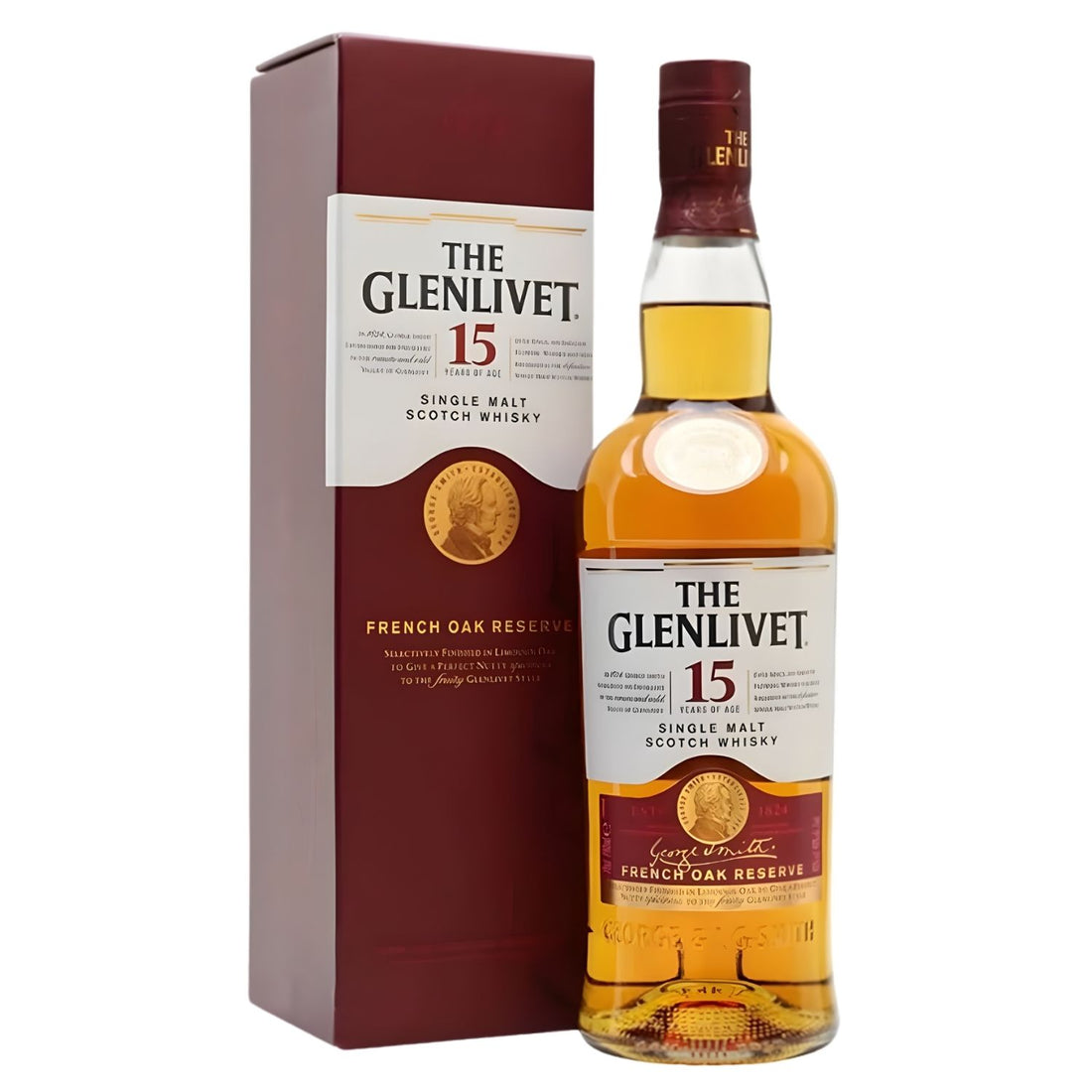 The Glenlivet 15 Year Old French Oak Reserve Single Malt Scotch Whisky 750ml bottle finished in French Limousin oak Cognac casks from the Dordogne region