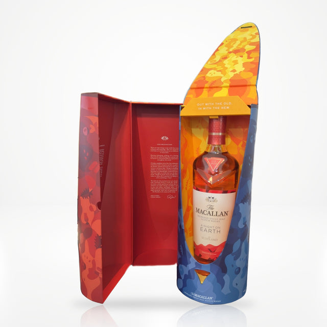 The Macallan A Night On Earth In Scotland limited edition single malt Scotch whisky 750ml with collector presentation gift box on white studio background