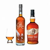 Eagle Rare 10 Year and Buffalo Trace bottles with Glencairn glass