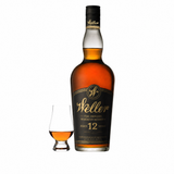 Weller 12 Year bourbon bottle with Glencairn glass