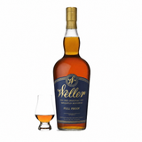 Weller Full Proof bourbon bottle with Glencairn glass