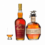 Blanton's Original Single Barrel and Weller Antique 107 bottles with Glencairn glass