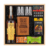 Barrel Proof Boilermaker Gift Crate - wooden gift crate holding 2 American-made bourbon bottles, Colonel E.H. Taylor Barrel Proof & Buffalo Trace