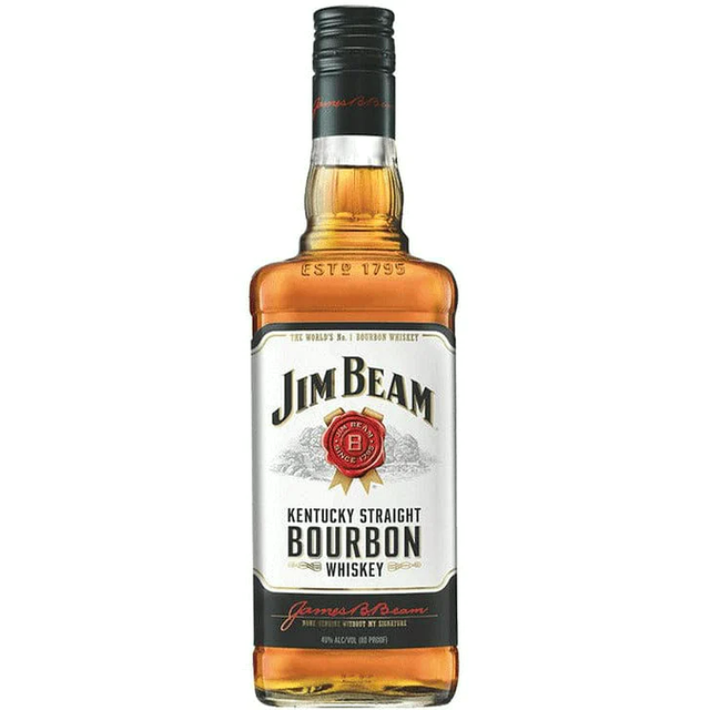 Jim Beam Kentucky Straight Bourbon Whiskey 750ml bottle with white label and red seal.