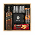 Johnnie Walker Black Label 12 Year Scotch Gift Crate featuring a 750ml bottle, two crystal cut whiskey glasses, Original Whiskey Stones set, Walker&