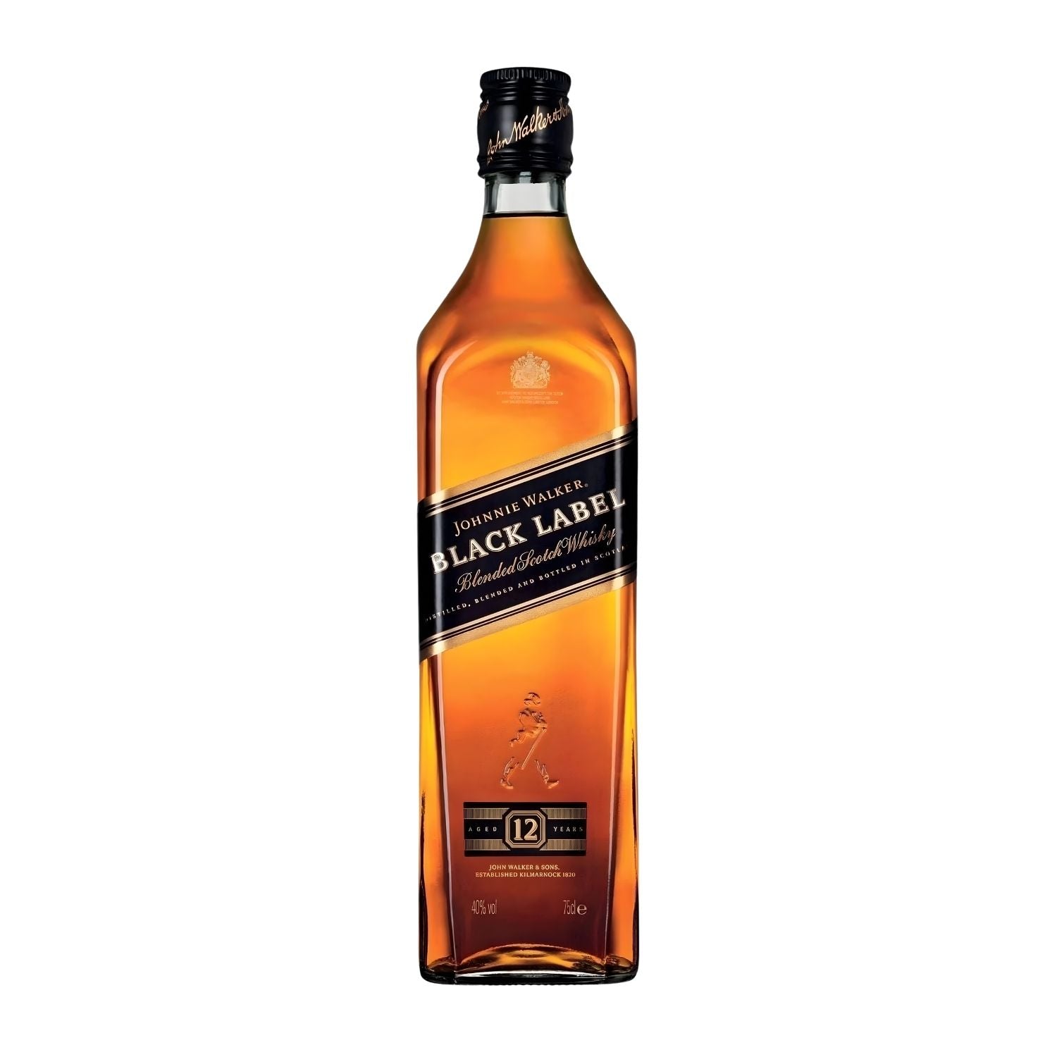 Johnnie Walker Black Label Blended Scotch Whisky 750ml bottle with iconic Striding Man label, 12 year aged premium Scotch from Scotland