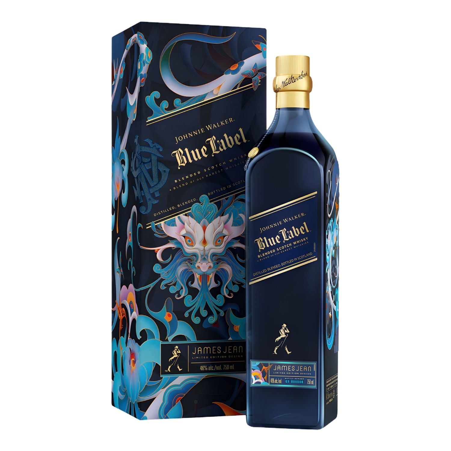 Johnnie Walker Blue Label Year of the Dragon Blended Scotch Whisky 750ml bottle, 2024 Lunar New Year limited edition with James Jean collector&