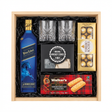 Johnnie Walker Blue Label Year of the Horse Gift Crate with Ferrero Rocher 8-piece chocolates on white background