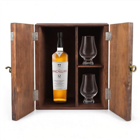 The Macallan 12 Year Double Cask Gift Set with Wooden Box & 2 Crystal Glasses – 750ml — Glencairn Glasses