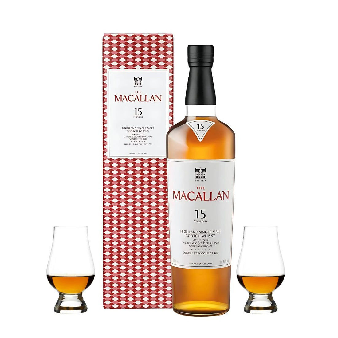 The Macallan 15 Year Double Oak Single Malt Scotch Whisky Gift Set with Glencairn Glass 750ml