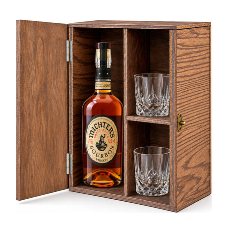 Michter's US*1 Small Batch Wooden Gift Box & 2 Crystal Glasses – wooden gift box with 2 crystal glasses