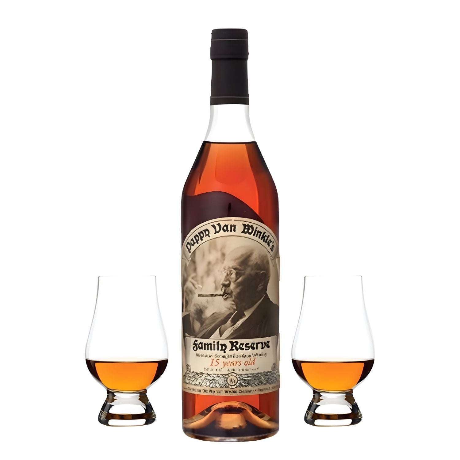 Pappy Van Winkle Family Reserve 15 Year Bourbon Whiskey Gift Set with 2 Glencairn Glasses 750ml – available at Total Bourbon