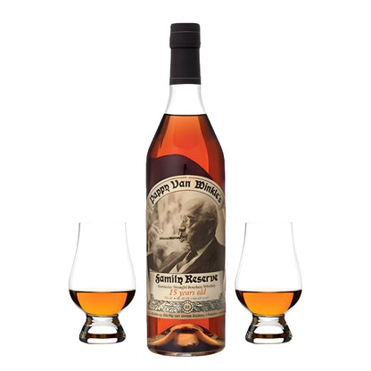 Pappy Van Winkle Family Reserve 15 Year Bourbon Whiskey Gift Set with 2 Glencairn Glasses 750ml – available at Total Bourbon