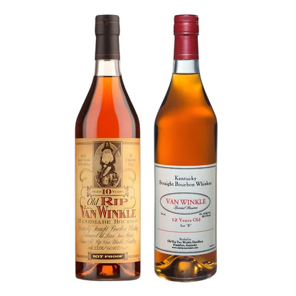 Pappy Van Winkle Bourbon Duo bundle featuring Old Rip Van Winkle 10 Year and Van Winkle Special Reserve Lot B 12 Year wheated bourbon 750ml bottles from Buffalo Trace Distillery