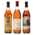 Pappy Van Winkle Starter Pack: Old Rip Van Winkle 10-year, Van Winkle 12-year Lot B, and Pappy Van Winkle Family Reserve 15-year bourbon bottles on white background
