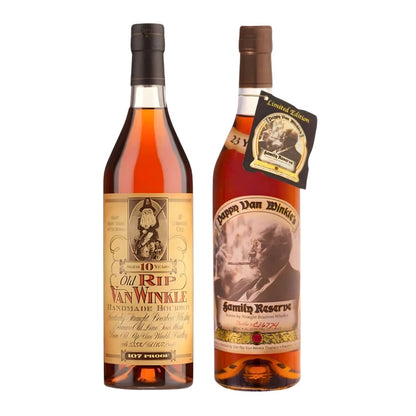 Pappy Van Winkle "The Bookends" Collection featuring two 750ml bottles: Old Rip Van Winkle 10 Year and Pappy Van Winkle&