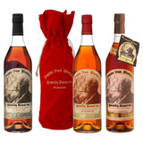 Pappy Van Winkle Top Shelf Trio featuring three 750ml bottles: Pappy Van Winkle's Family Reserve 15 Year, Pappy Van Winkle's Family Reserve 20 Year, and Pappy Van Winkle's Family Reserve 23 Year Bourbon