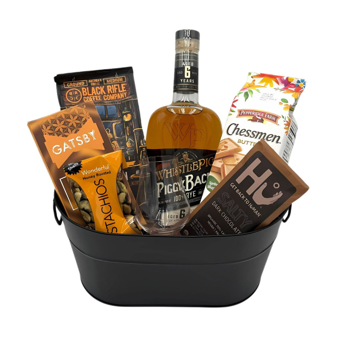 WhistlePig PiggyBack Rye Whiskey Gift Basket (750ml + Assorted Items)