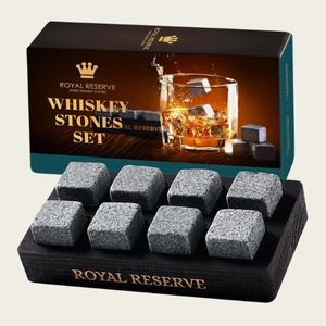 Premium Chillers – Perfect the Pour: Premium Granite Whiskey Stones Set – 8 Rocks with Wooden Tray