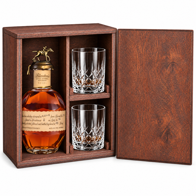 Blanton's Takara Red Edition Gift Set with Wooden Box & 2 Crystal Glasses wooden gift set hero