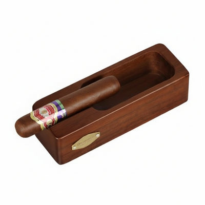 Solid Wood Ashtray with Single Cigar Rest