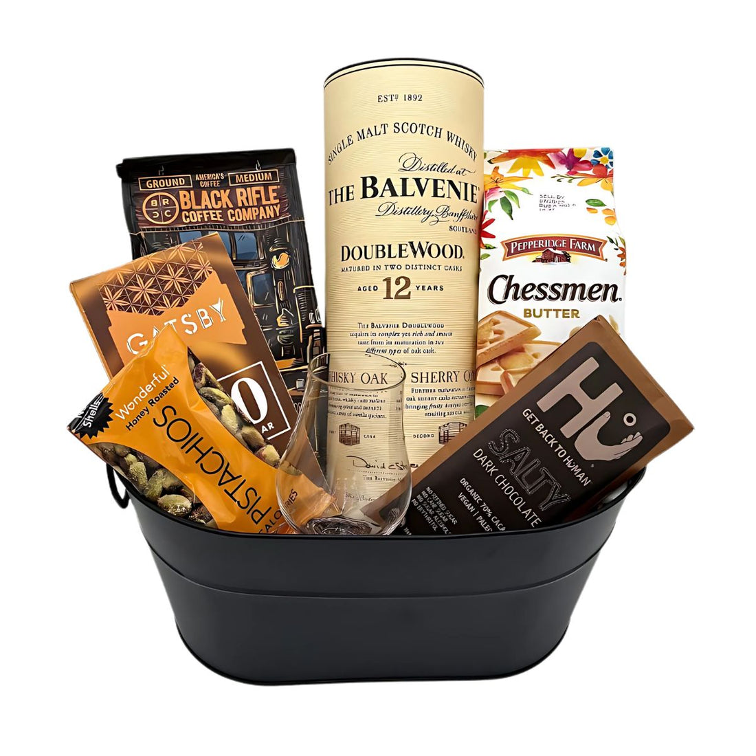 The Balvenie 12 Year DoubleWood Single Malt Scotch Whisky Gift Basket (750ml + Assorted Items)