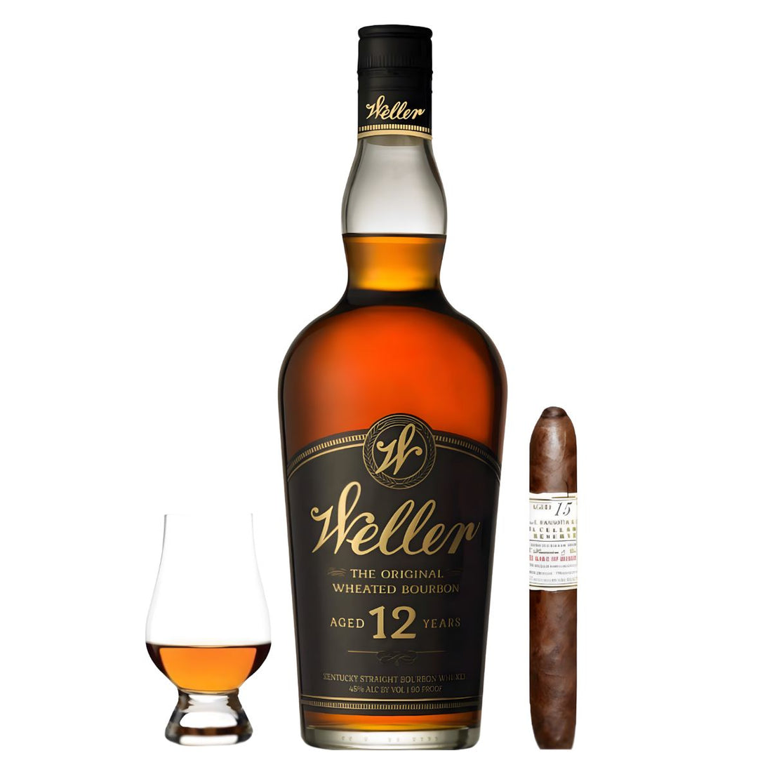 Weller 12 Year Bourbon Gift Set with Gurkha Cigar and Glencairn Glass 750ml