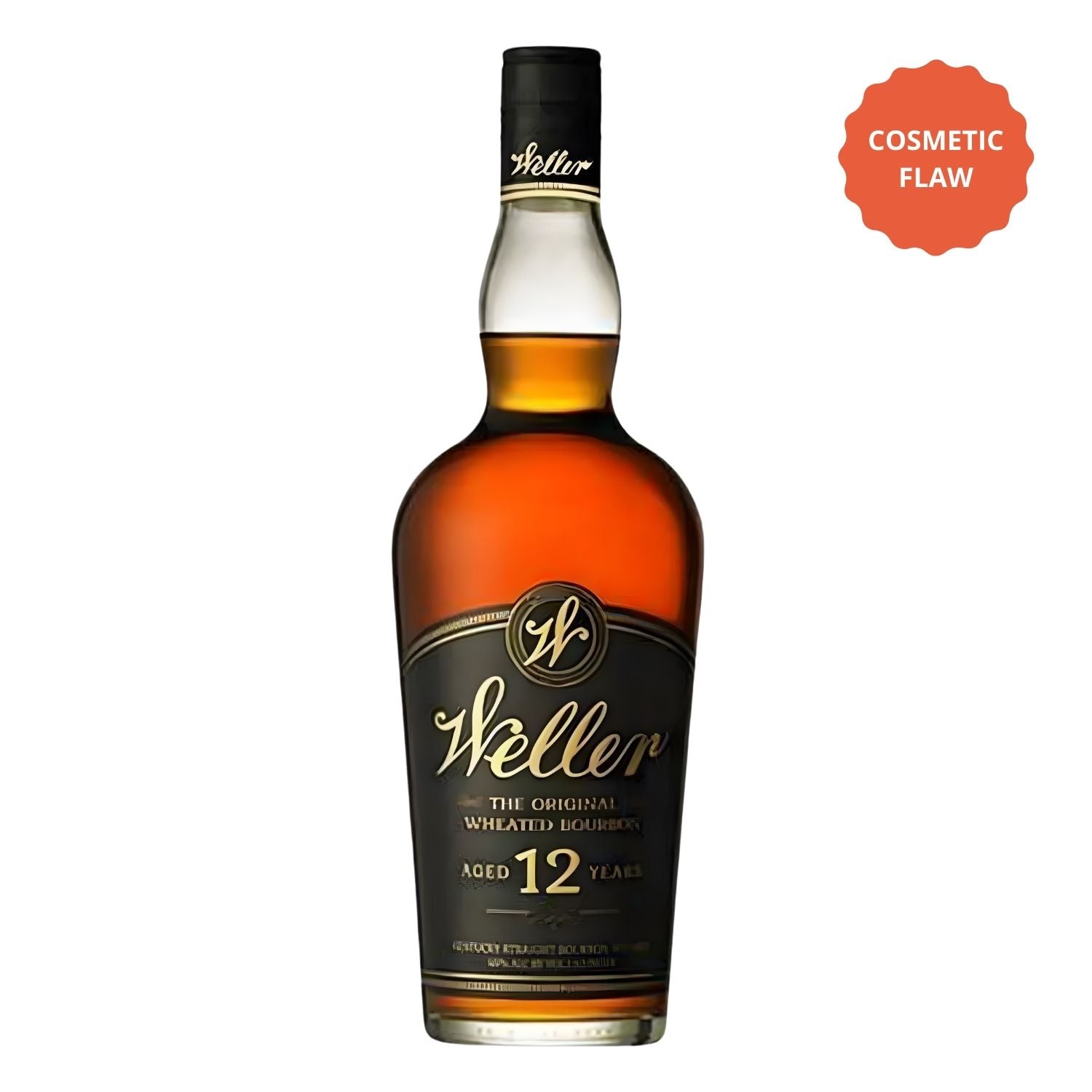 Weller 12 Year Kentucky Straight Bourbon Whiskey 750ml bottle, wheated bourbon aged 12 years from Buffalo Trace Distillery, Bloopers cosmetic flaw discount bottle