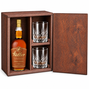 W.L. Weller Single Barrel Gift Set with Wooden Box & 2 Crystal Glasses wooden gift set hero