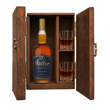 W.L. Weller Full Proof Bourbon Wooden Gift Box with 2 Crystal Glasses – 750ml
