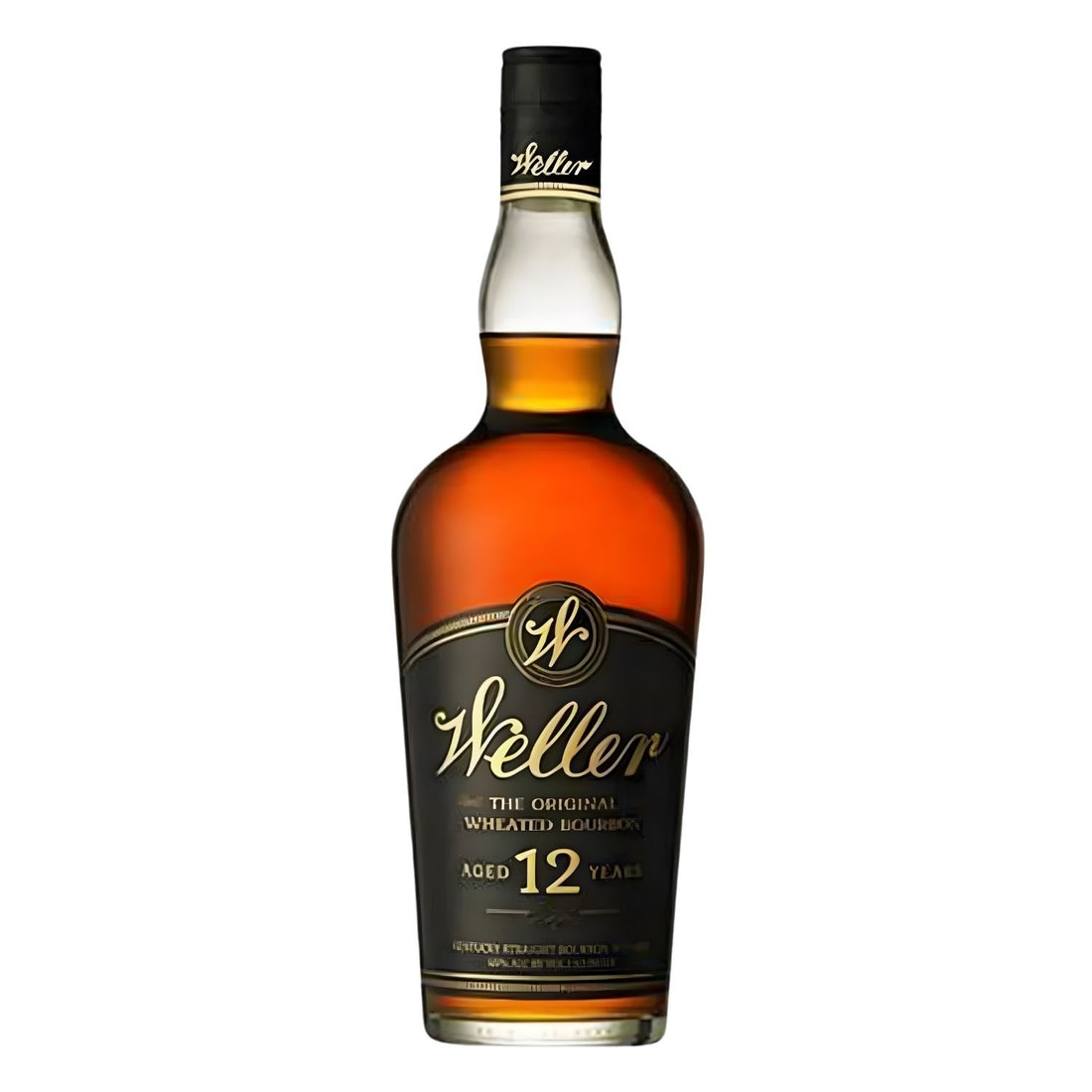 W.L. Weller 12 Year Kentucky Straight Bourbon with black and gold label, The Original Wheated Bourbon, rich amber color 750ml